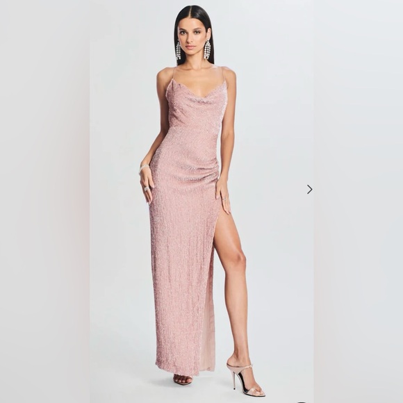 Retrofete Pink Maxi full sequined Dress small w/ leg slit NWOT (NYE) - Picture 4 of 8